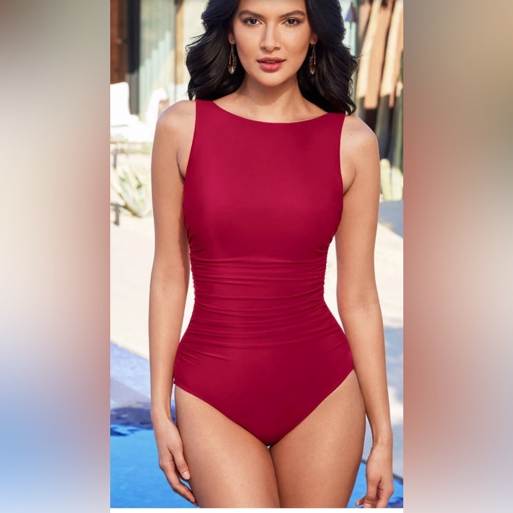 NWT Miraclesuit Rock Solid Regatta High Neck Color:Grenadine, Price is firm
